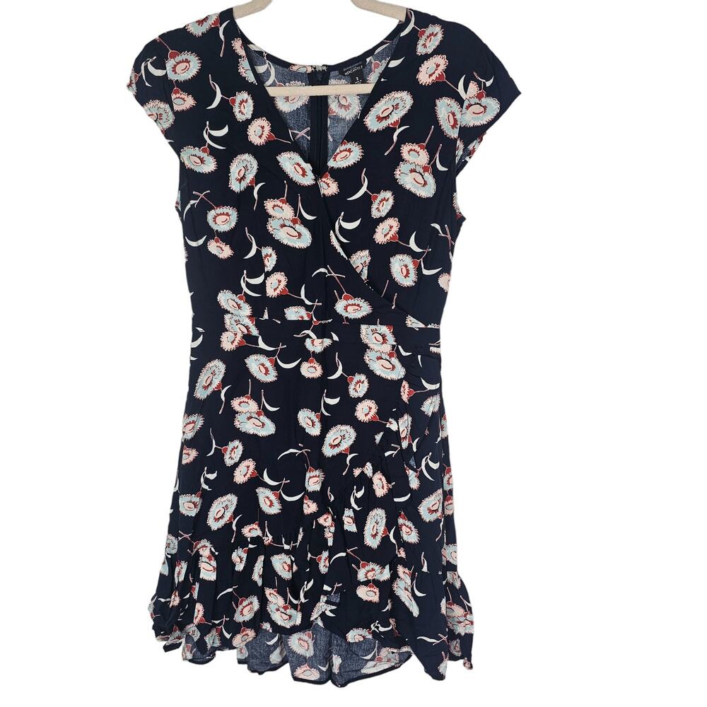 J. Crew Blue Floating Floral Mini Dress Sz 2 Ruffle Hem Garden Cottage Wedding - Picture 2 of 10